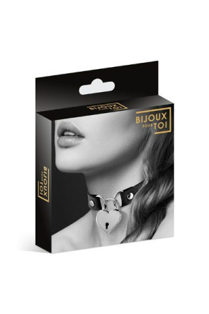 Чокер с замочком-сердечком Bijoux Pour Toi - HEART LOCK Black, экокожа || Чокер з замочком-сердечком Bijoux Pour Toi - HEART LOCK Black, екошкіра