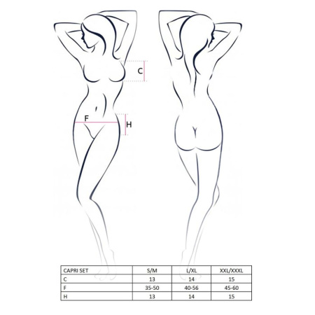 Комплект білизни під латекс Passion CAPRI SET L/XL, black, міні-бікіні, стрінги, пояс для панчіх