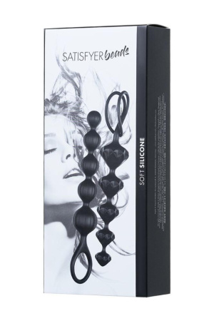 Набор анальных бус Satisfyer Beads Black, силикон, макс. диаметр 3,3 см и 3,5 см || Набір анальних намистин Satisfyer Beads Black, силікон, макс. діаметр 3,3 см та 3,5 см