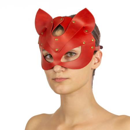 Премиум маска кошечки LOVECRAFT, натуральная кожа, красная, подарочная упаковка || Преміум маска кішечки LOVECRAFT, натуральна шкіра, червона, подарункова упаковка