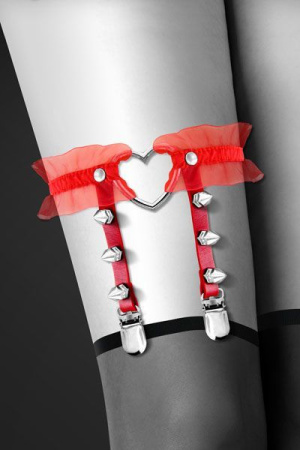 Гартер на ногу Bijoux Pour Toi - WITH HEART AND SPIKES Red, сексуальная подвязка с сердечком || Гартер на ногу Bijoux Pour Toi - WITH HEART AND SPIKES Red, сексуальна підв'язка з сердечком