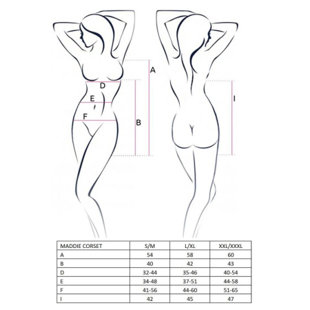 Корсет-сорочка с пажами Passion MADDIE CORSET L/XL, black, трусики || Корсет-сорочка з пажами Passion MADDIE CORSET L/XL, black, трусики