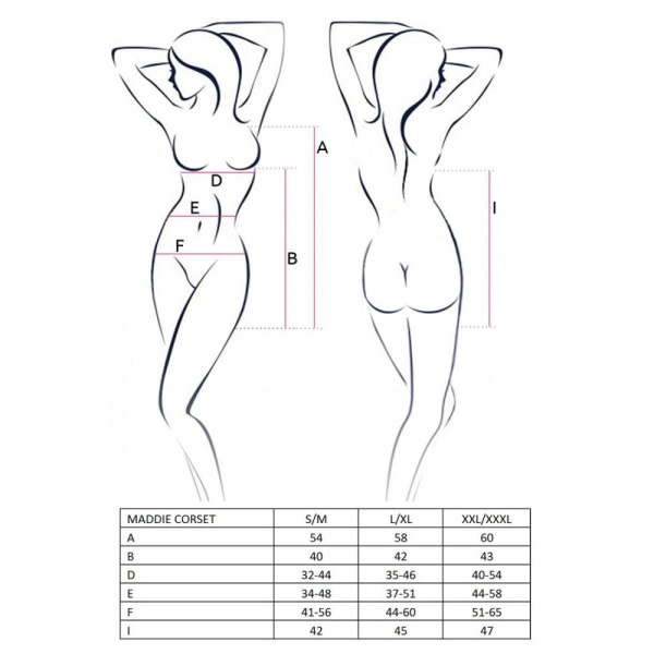 Корсет-сорочка с пажами Passion MADDIE CORSET L/XL, black, трусики