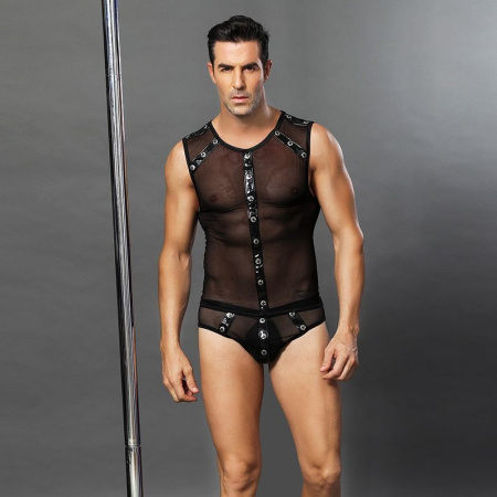 Мужской эротический костюм "Романтичный Стивен" One Size Black: полупрозрачные трусики и маечка || Чоловічий еротичний костюм "Романтичний Стівен" One Size Black: напівпрозорі трусики і маєчка