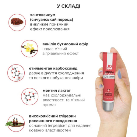 Возбуждающий гель для клитора JO WARM & BUZZY (10 мл) с эффектом жидкого вибратора || Збуджувальний гель для клітора JO WARM & BUZZY (10 мл) з ефектом рідкого вібратора
