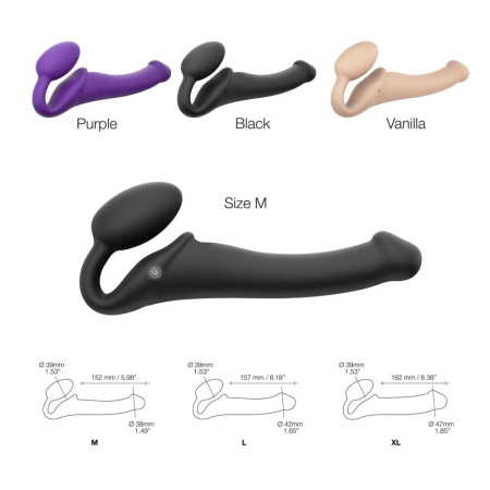 Безремінний страпон з вібрацією Strap-On-Me Vibrating Black M, діаметр 3,8см, пульт ДК, регульований