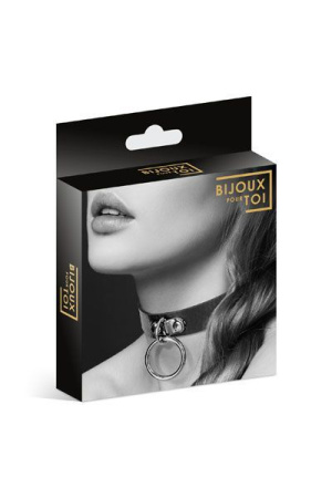 Чокер с кольцом для поводка Bijoux Pour Toi - FETISH Black, экокожа || Чокер з кільцем для повідця Bijoux Pour Toi - FETISH Black, екошкіра