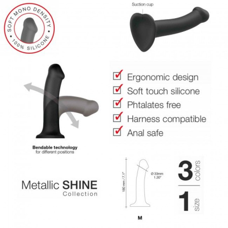 Насадка для страпона Strap-On-Me Mono Density Dildo Blue M, диам. 3,3см, однослойный силикон, гибкий || Насадка для страпону Strap-On-Me Mono Density Dildo M Blue, діам. 3,3 см, одношаровий силікон, гнучк