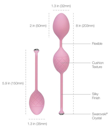 Роскошные вагинальные шарики PILLOW TALK - Frisky Pink с кристаллом, диаметр 3,2см, вес 49-75гр || Розкішні вагінальні кульки PILLOW TALK - Frisky Pink з кристалом, діаметр 3,2 см, вага 49-75гр