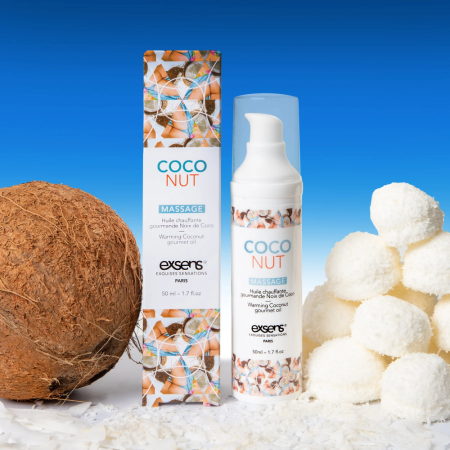 Массажное масло EXSENS Coconut 50мл разогревающее, без сахара, без парабенов, съедобное || Масажна олія EXSENS Coconut 50 мл розігрівальна, без цукру, без парабенів, їстівна