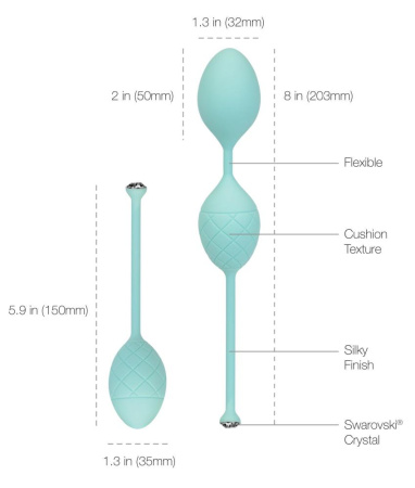 Роскошные вагинальные шарики PILLOW TALK - Frisky Teal с кристаллом, диаметр 3,2см, вес 49-75гр || Розкішні вагінальні кульки PILLOW TALK - Frisky Teal з кристалом, діаметр 3,2 см, вага 49-75 гр